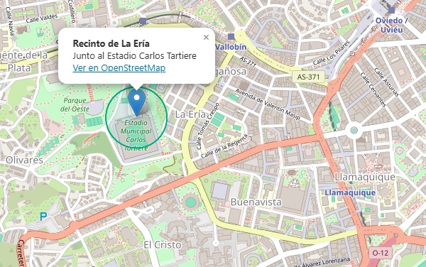 Map of La Ería venue in Oviedo